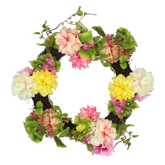 22&#x22; Mums &#x26; Wild Blossoms Floral Wreath